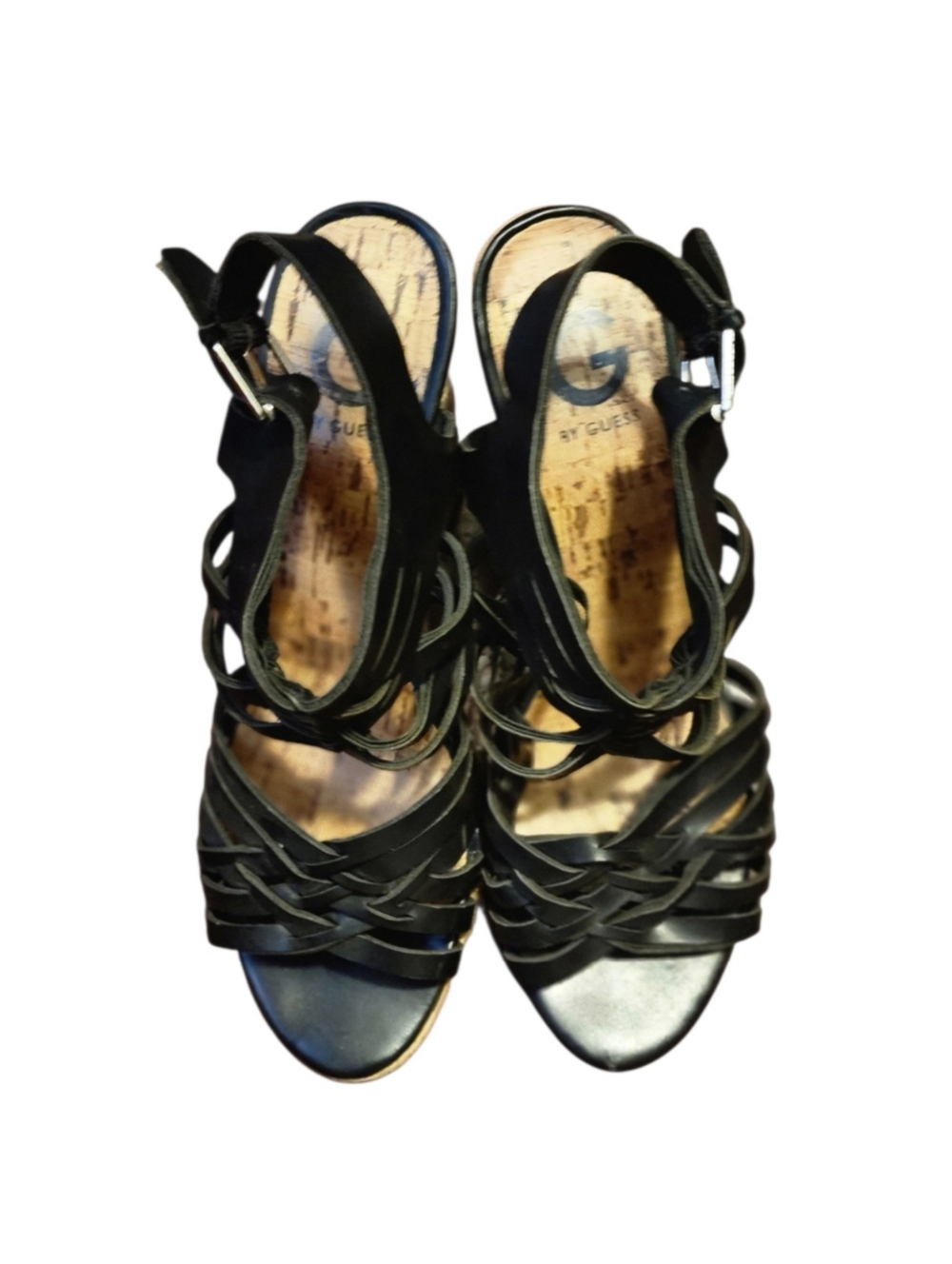 G by GUESS Black Strappy Espadrille Wedge Sandals, 8 1/2 - Picture 3 of 6